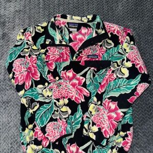 Patagonia Women Floral Manoa Hawaiian Synchilla Snap T Fleece Pullover Sz S